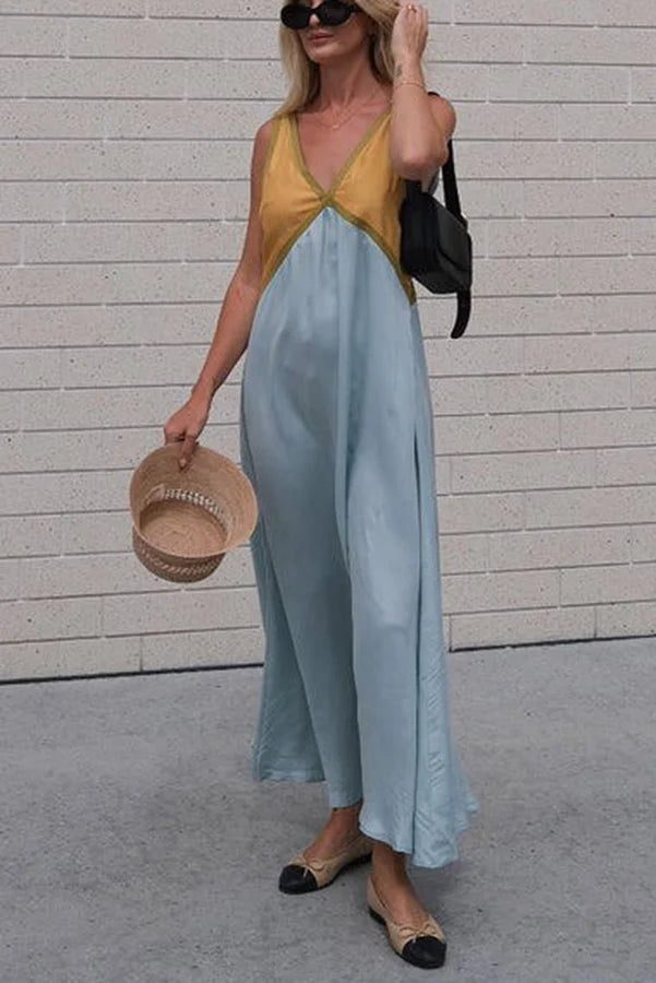 Women's V-Neck Colorblock Dress