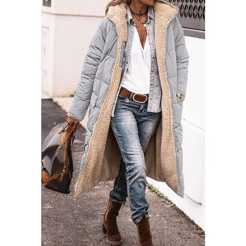 Women's Longline Puffer Jacket Sherpa Lining