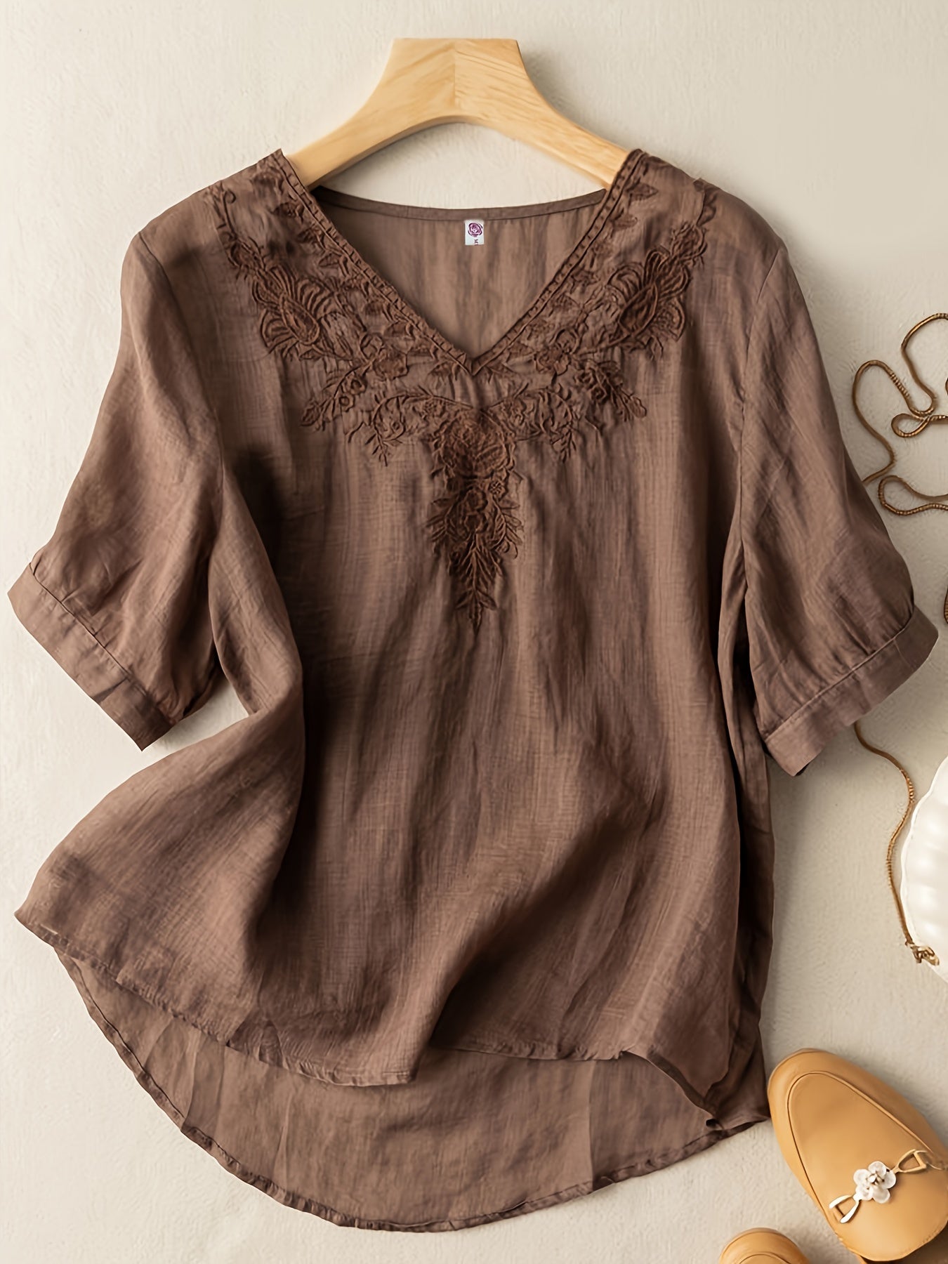 Women's Relaxed Fit Embroidered Tunic Blouse