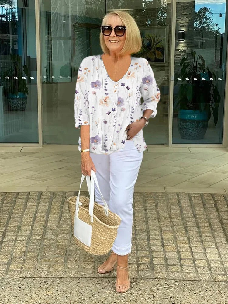 Women's Floral Print Blouse 3/4 Sleeve