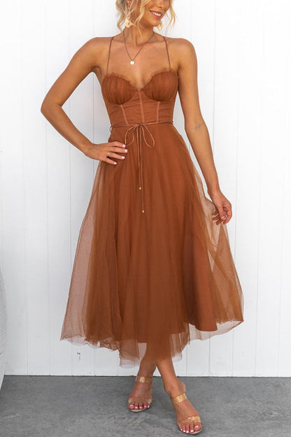 Women's Corset Midi Dress Tulle Skirt