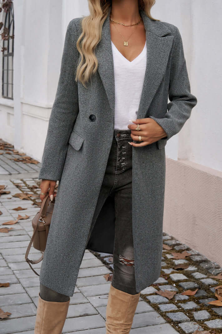Women's Double Breasted Long Coat Warm Wool