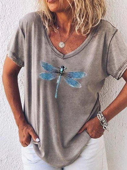 Women's Butterfly Print V-Neck Short Sleeve T-Shirt