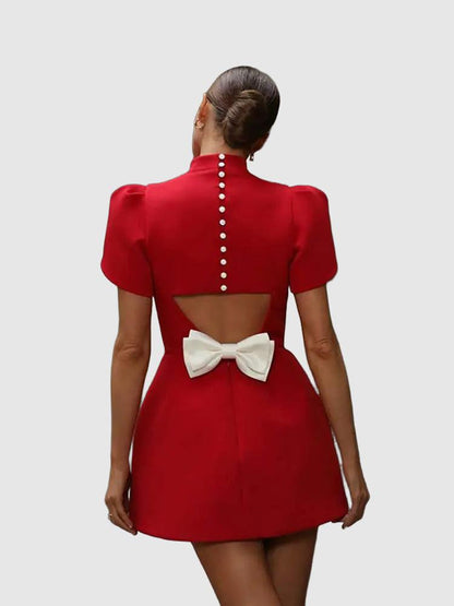 Women's Red Mini Dress Hollow Tie Elegant Summer Party
