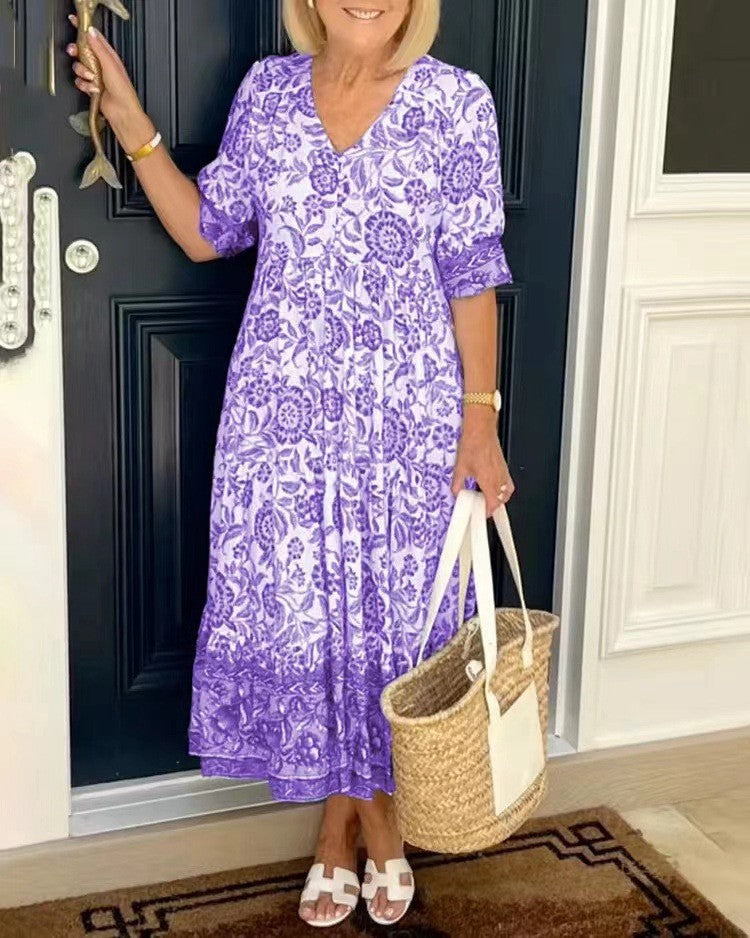 Trendy Low Neck Short Sleeve Summer Dress - VibreMode