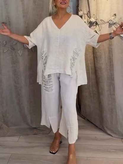 Women's 2 Piece V-Neck And Cropped Pants Set - VibreMode