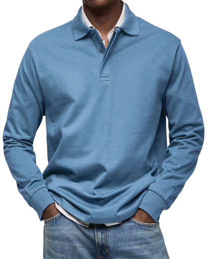 Men's Polo Shirt Long-Sleeve Button Placket Collar