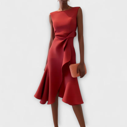 Elegant Sleeveless Flowy Asymmetric Midi Dress