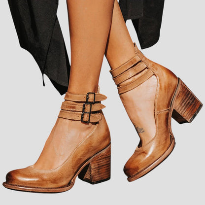 Women's Block Heel Sandals Textured Buckle Strap