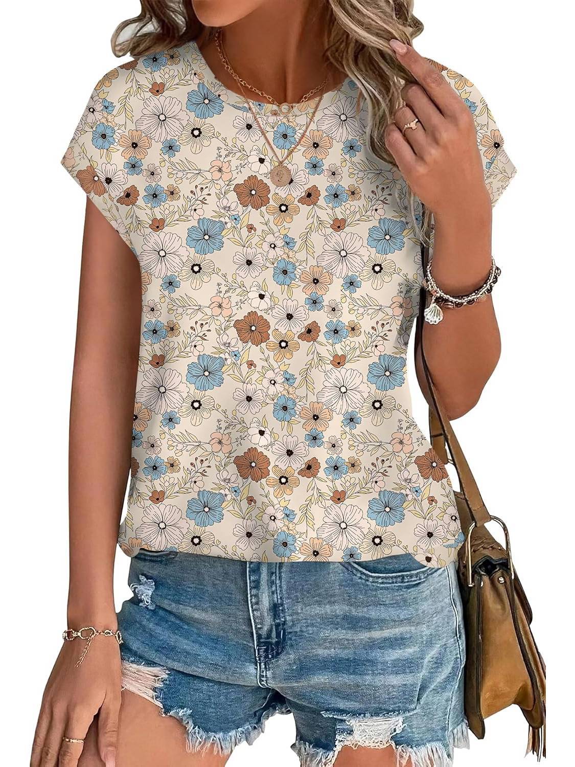 Floral Women's Short Sleeve Relaxed Fit Casual Blouse