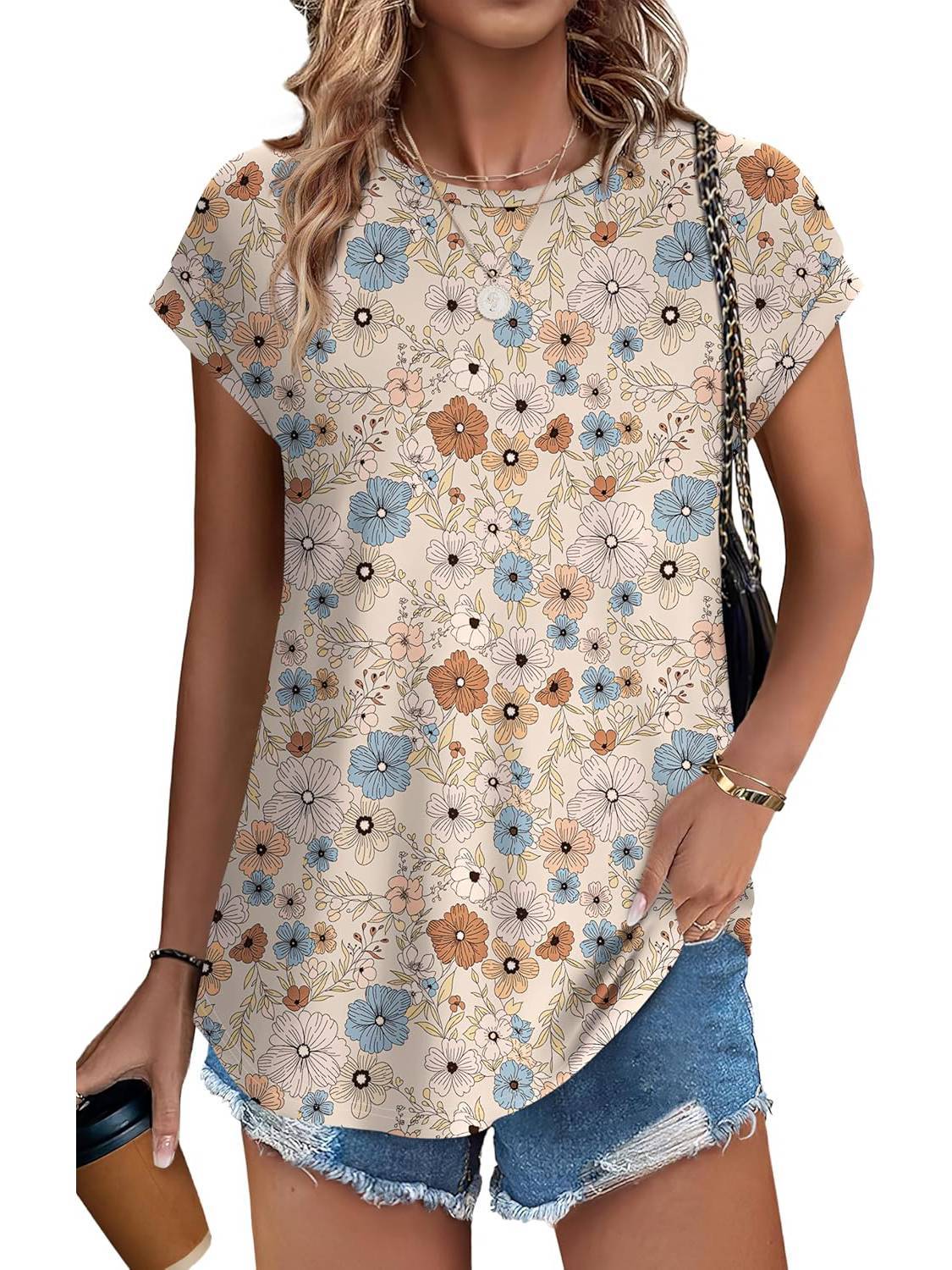 Floral Women's Short Sleeve Relaxed Fit Casual Blouse