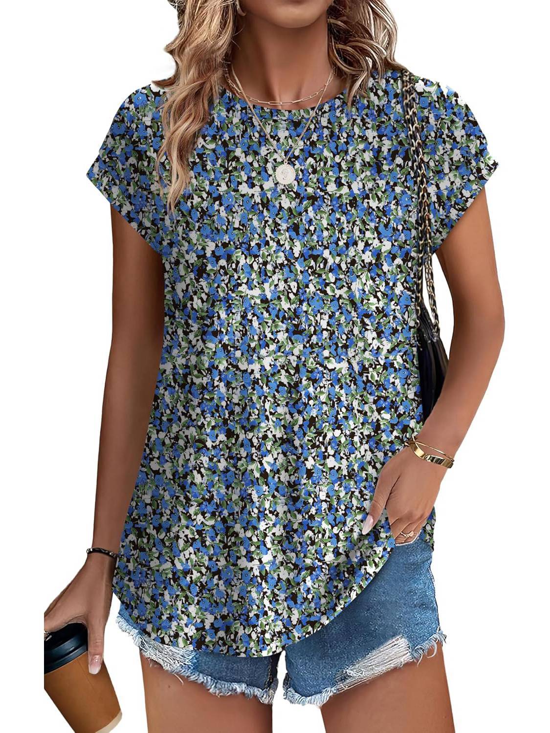 Floral Women's Short Sleeve Relaxed Fit Casual Blouse