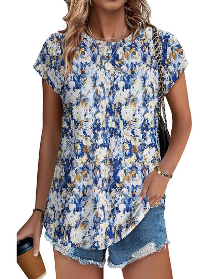 Floral Women's Short Sleeve Relaxed Fit Casual Blouse