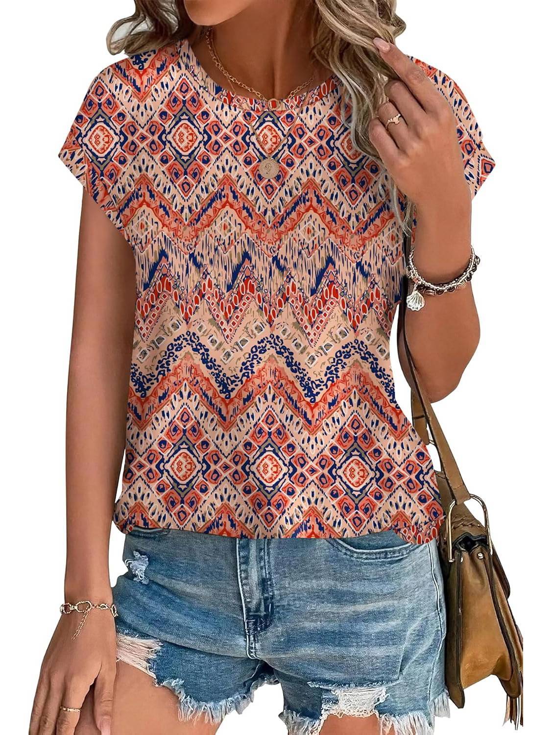Floral Women's Short Sleeve Relaxed Fit Casual Blouse