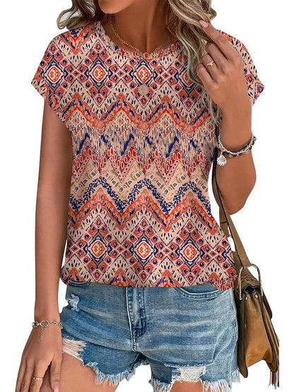 Floral Women's Short Sleeve Relaxed Fit Casual Blouse