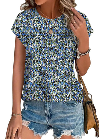Floral Women's Short Sleeve Relaxed Fit Casual Blouse