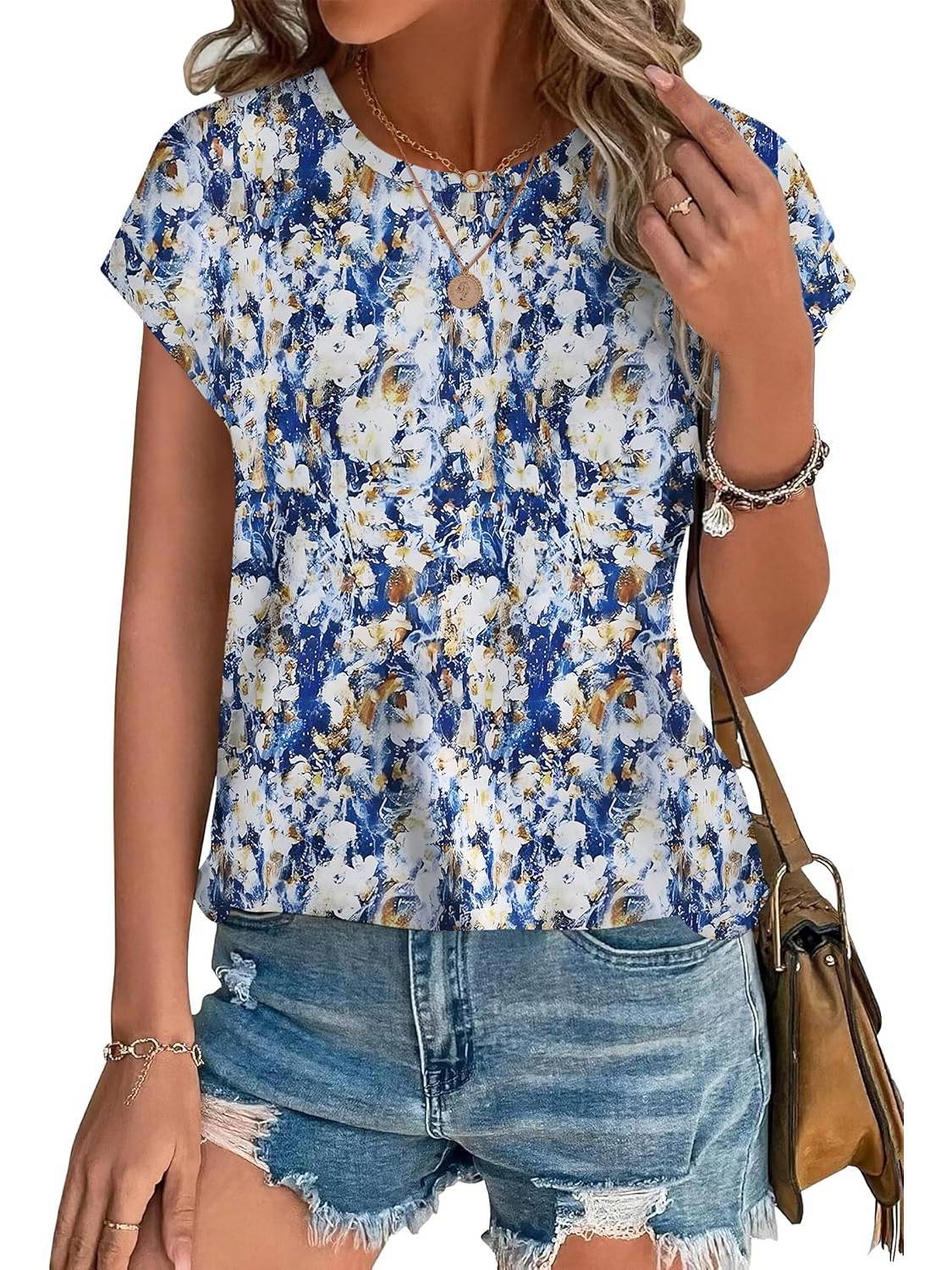 Floral Women's Short Sleeve Relaxed Fit Casual Blouse