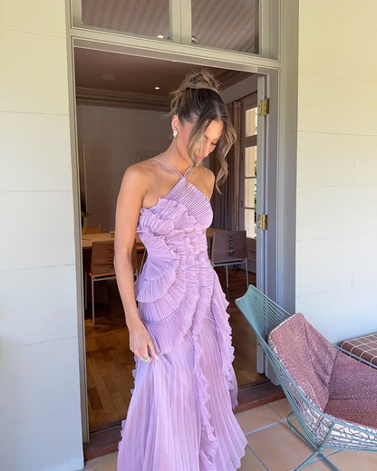 Elegant Pleated Neckline Maxi Formal Gown