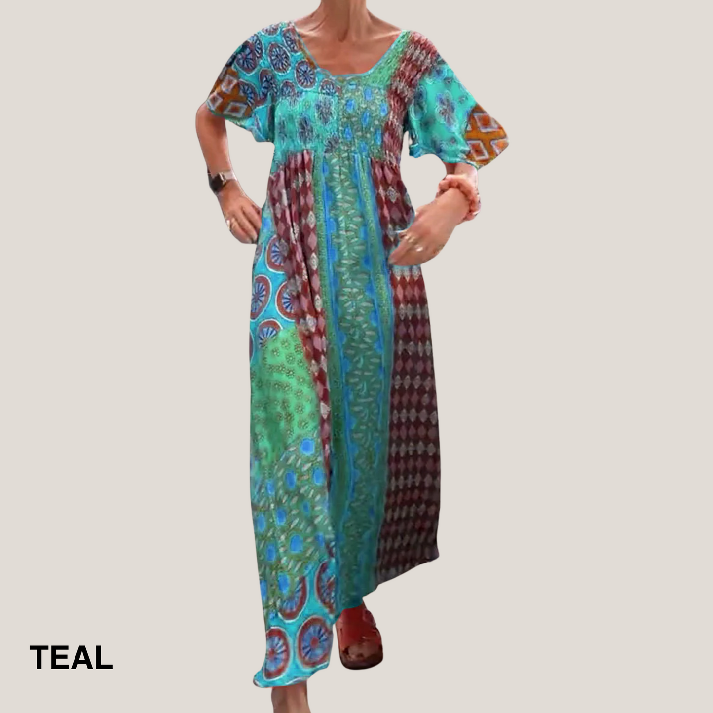 Women's Boho Maxi Dress Patchwork Design