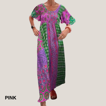 Women's Boho Maxi Dress Patchwork Design