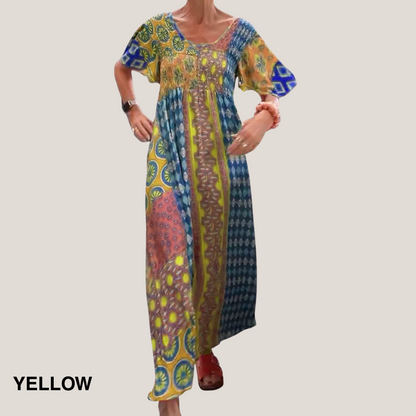 Women's Boho Maxi Dress Patchwork Design