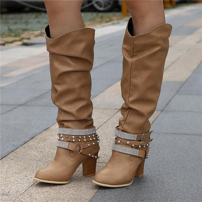 Women's Tall Slouch Boots - Chunky Block Heel