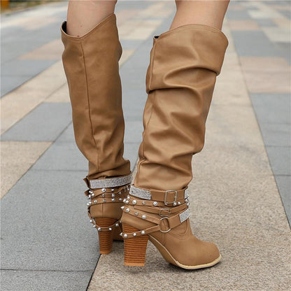 Women's Slouchy Block Heel Knee-High Boots