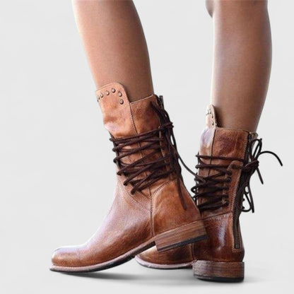 Women's Lace-Up Mid-Calf Boots with Studs