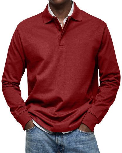 Men's Polo Shirt Long-Sleeve Button Placket Collar
