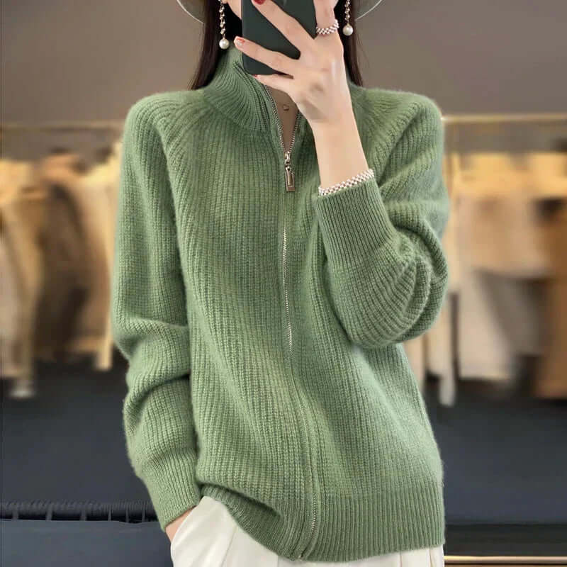 Women's Full-Zip Knit Cardigan Long Sleeve Cozy Sweater - VibreMode