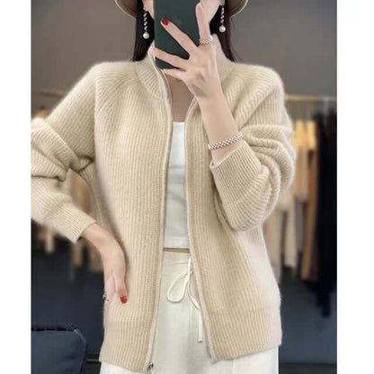 Women's Full-Zip Knit Cardigan Long Sleeve Cozy Sweater