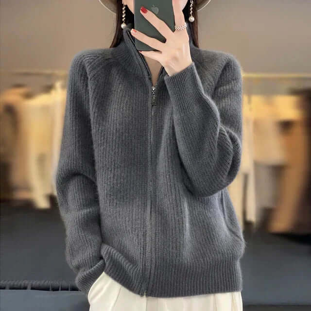 Women's Full-Zip Knit Cardigan Long Sleeve Cozy Sweater