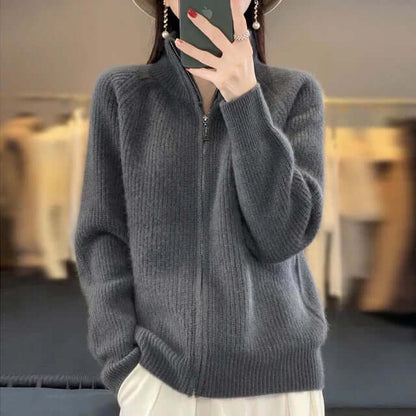 Women's Full-Zip Knit Cardigan Long Sleeve Cozy Sweater
