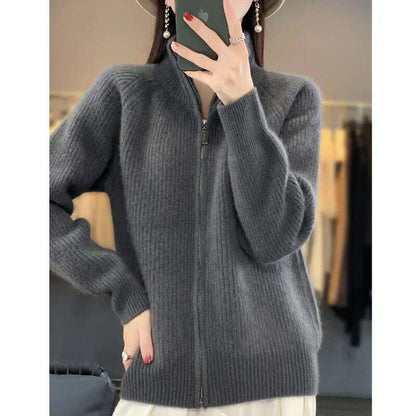 Women's Full-Zip Knit Cardigan Long Sleeve Cozy Sweater