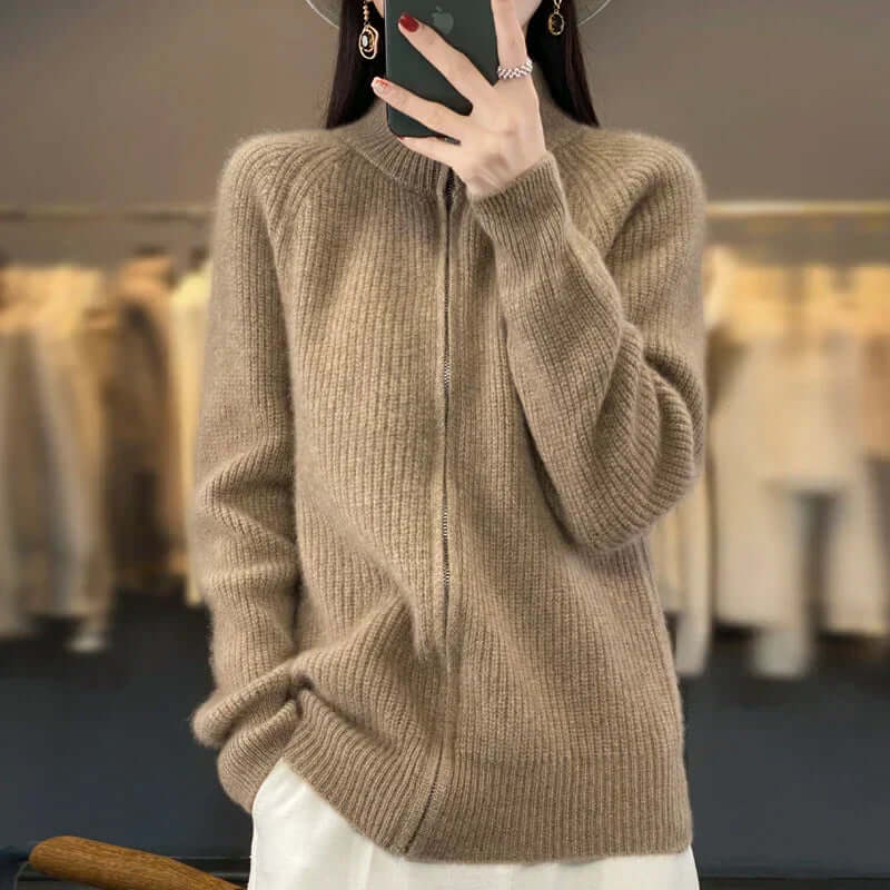 Women's Full-Zip Knit Cardigan Long Sleeve Cozy Sweater