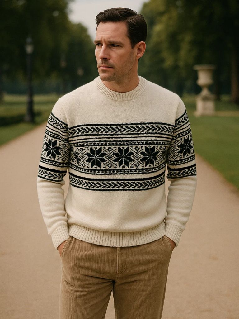 Colorful Patterned Crew Neck Sweater