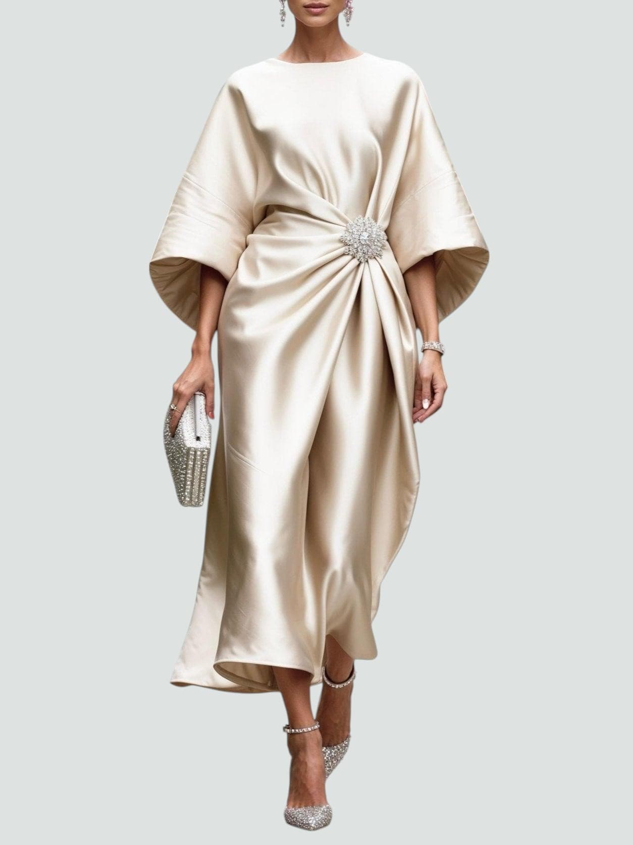 Elegant Women's Flowy Long Sleeve Midi Dress