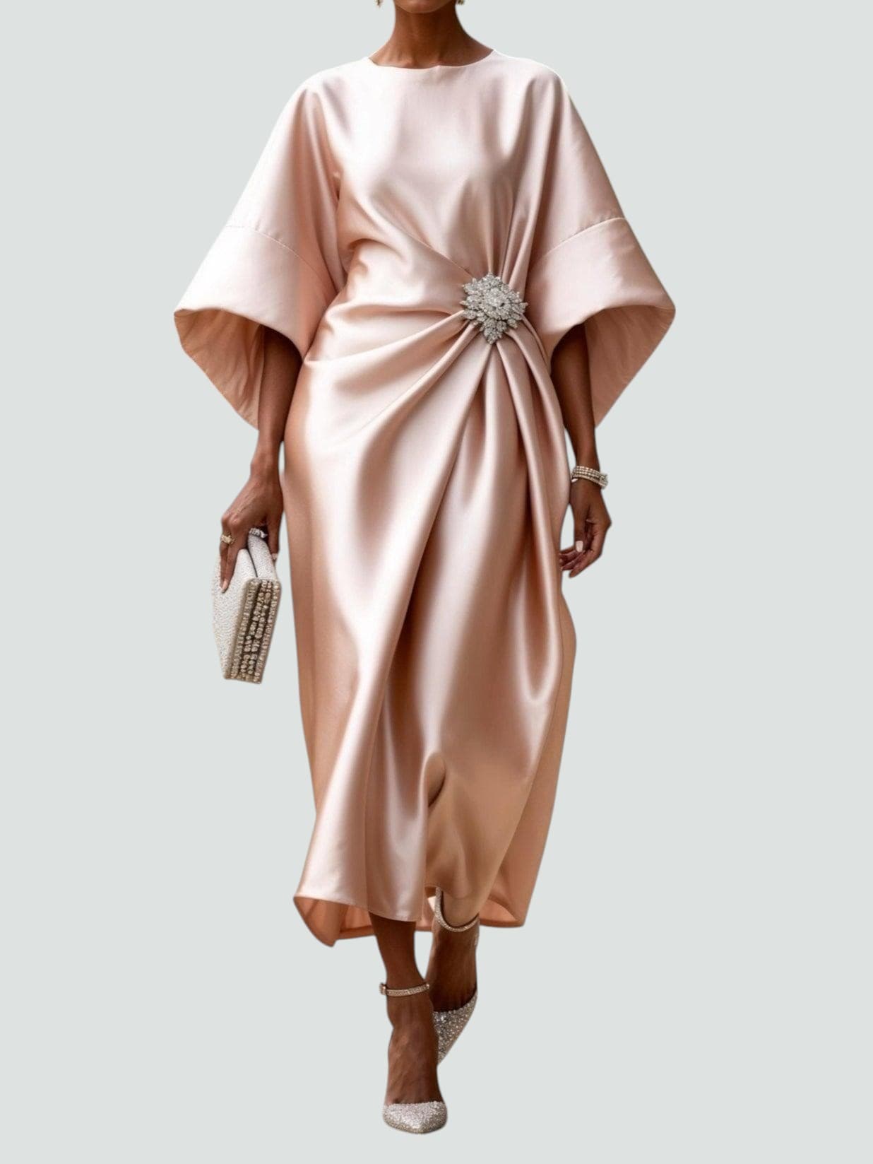 Elegant Women's Flowy Long Sleeve Midi Dress