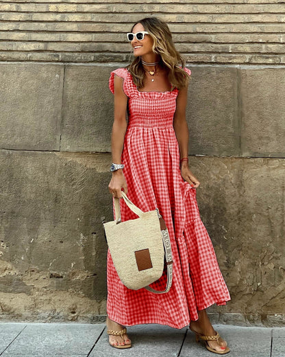 Women's Smocked Maxi Dress Elegant Sleeves