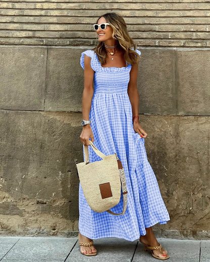 Women's Smocked Maxi Dress Elegant Sleeves