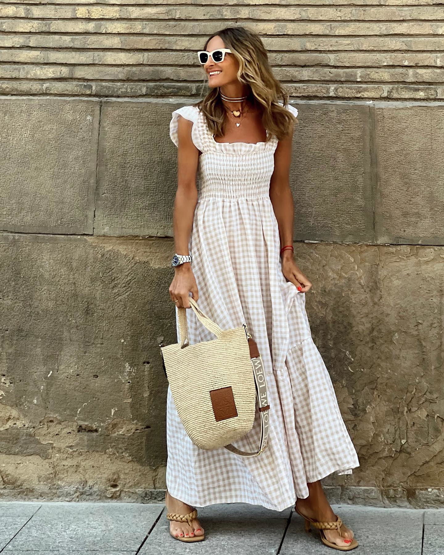 Women's Smocked Maxi Dress Elegant Sleeves - VibreMode