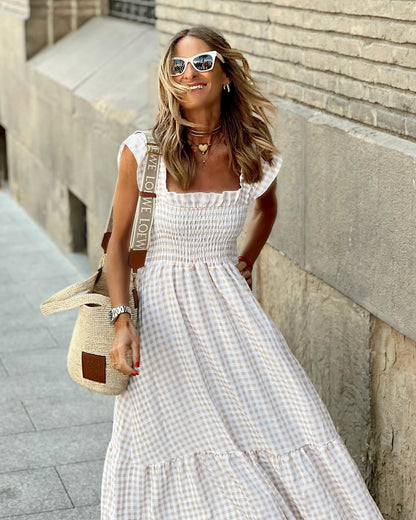 Women's Smocked Maxi Dress Elegant Sleeves