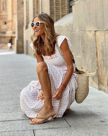 Women's Smocked Maxi Dress Elegant Sleeves