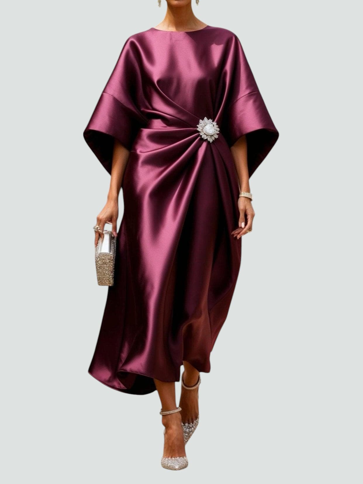 Elegant Women's Flowy Long Sleeve Midi Dress