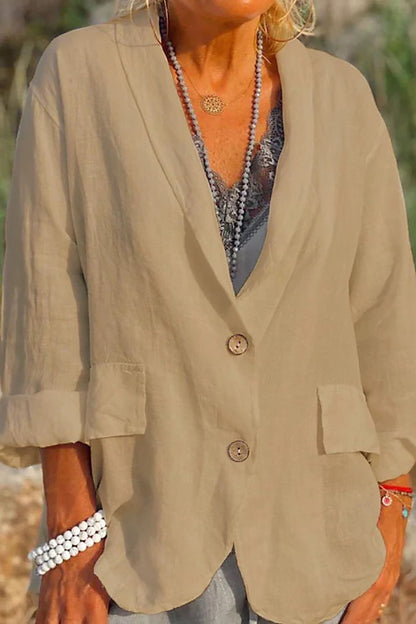 Women's Linen Jacket Lightweight V-Neck Beige