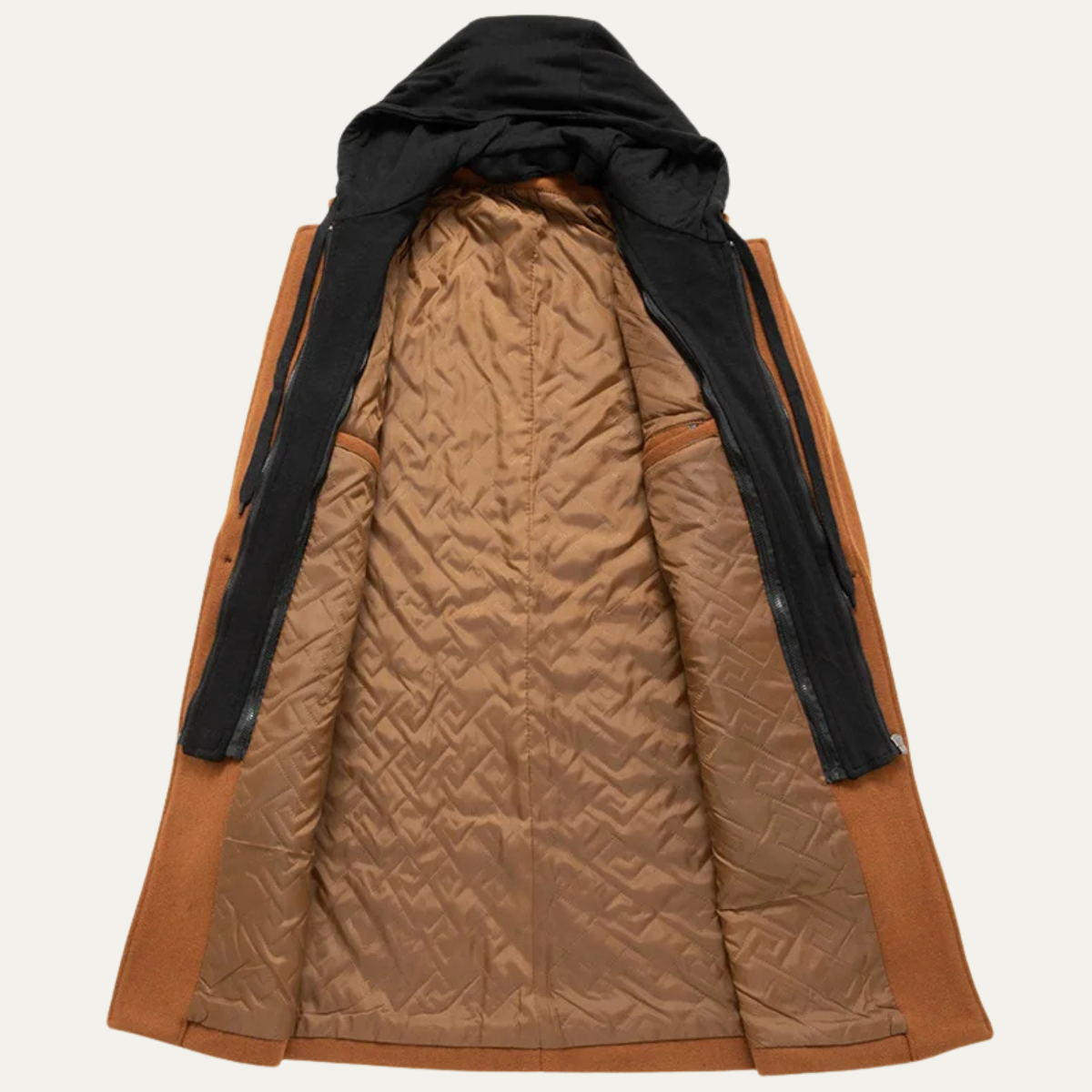 Men's Wool Overcoat Hooded Quilted Lining