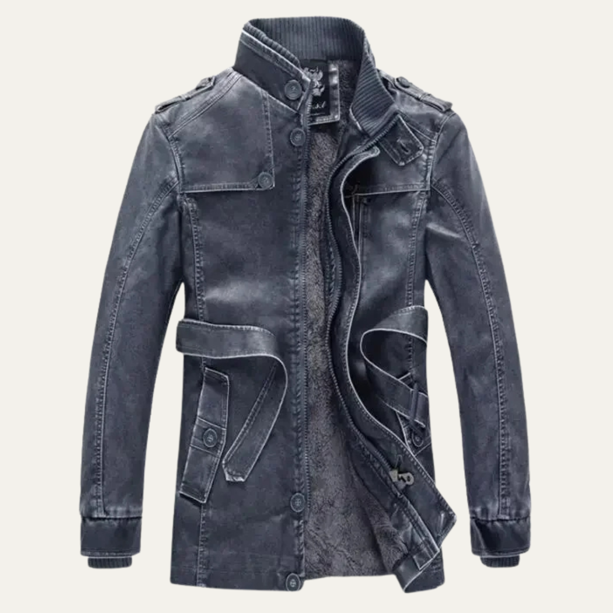 Men's Vintage Leather Jacket Thick Fleece Lined