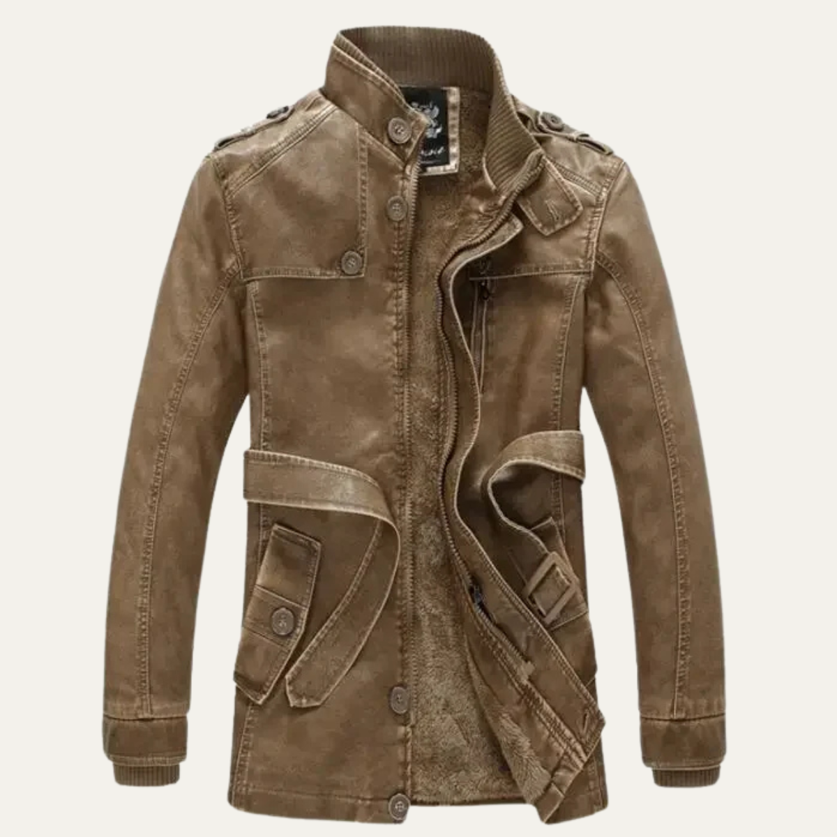 Men's Retro Leather Jacket Thick Fleece Lined - VibreMode