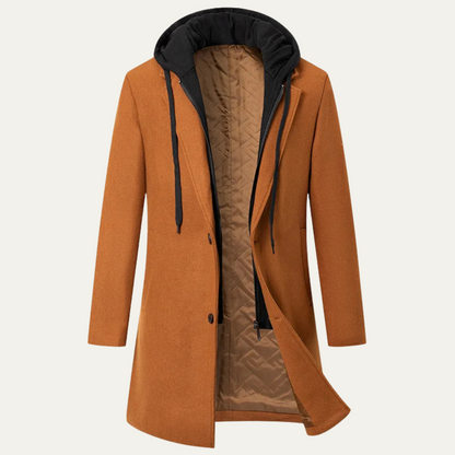 Men's Wool Overcoat Hooded Quilted Lining - VibreMode