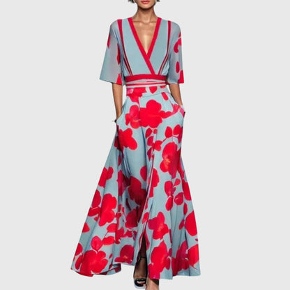 Beautiful Floral V Neck Long Maxi Dress